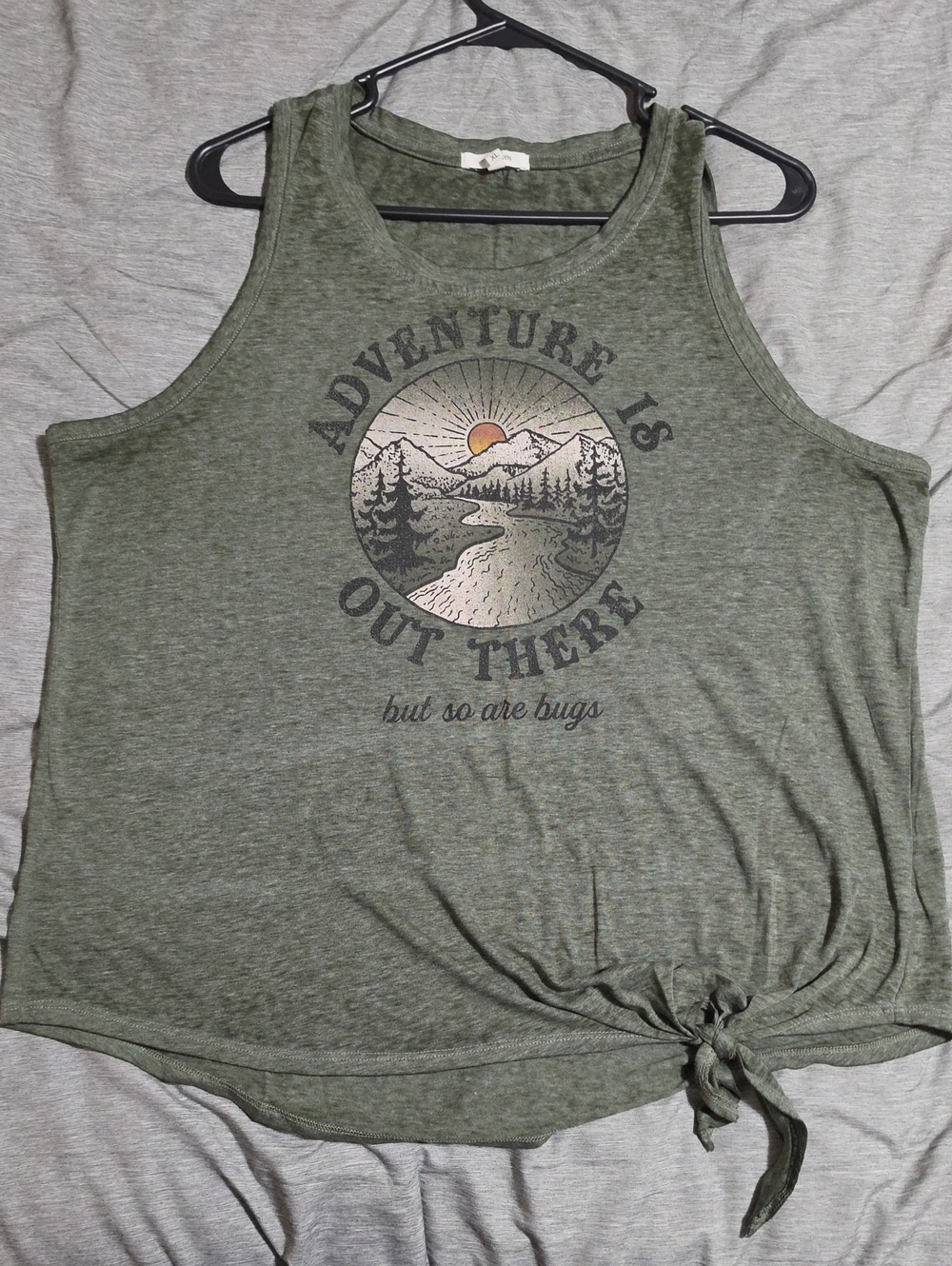 Maurices Olive Green Adventure Graphic Tie-Front Tank